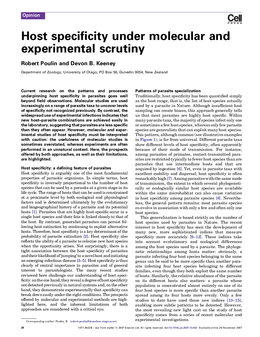 Host specificity under molecular and experimental scrutiny