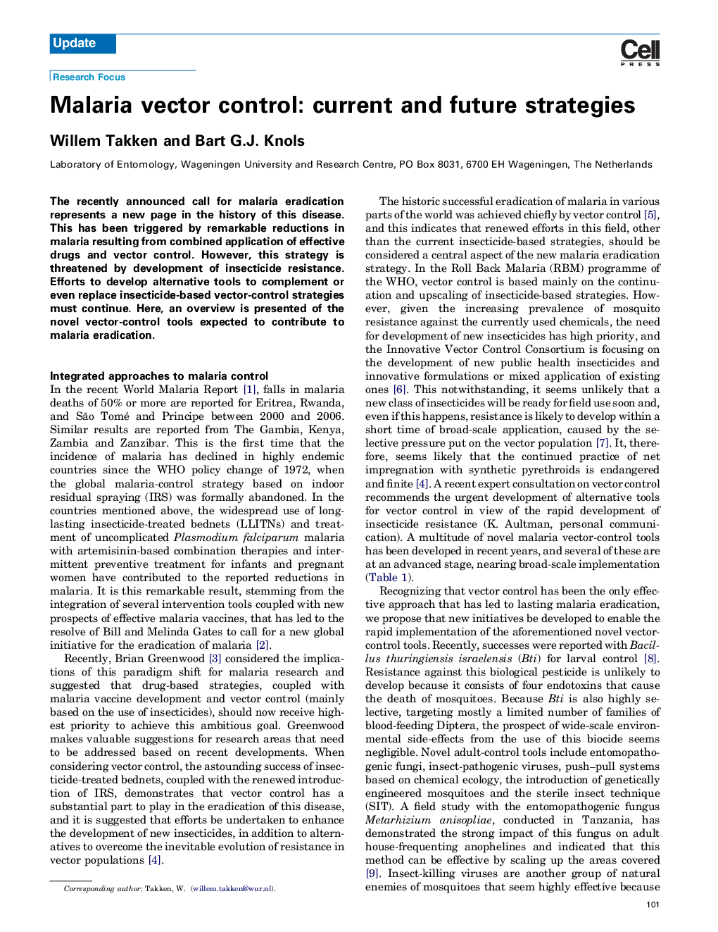 Malaria vector control: current and future strategies