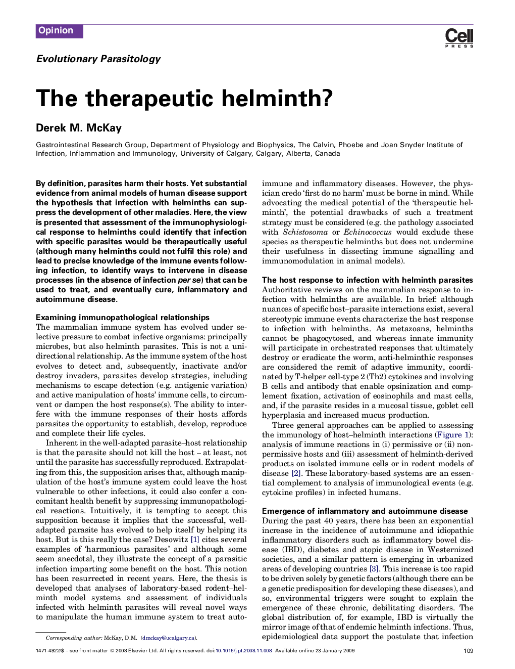 The therapeutic helminth?