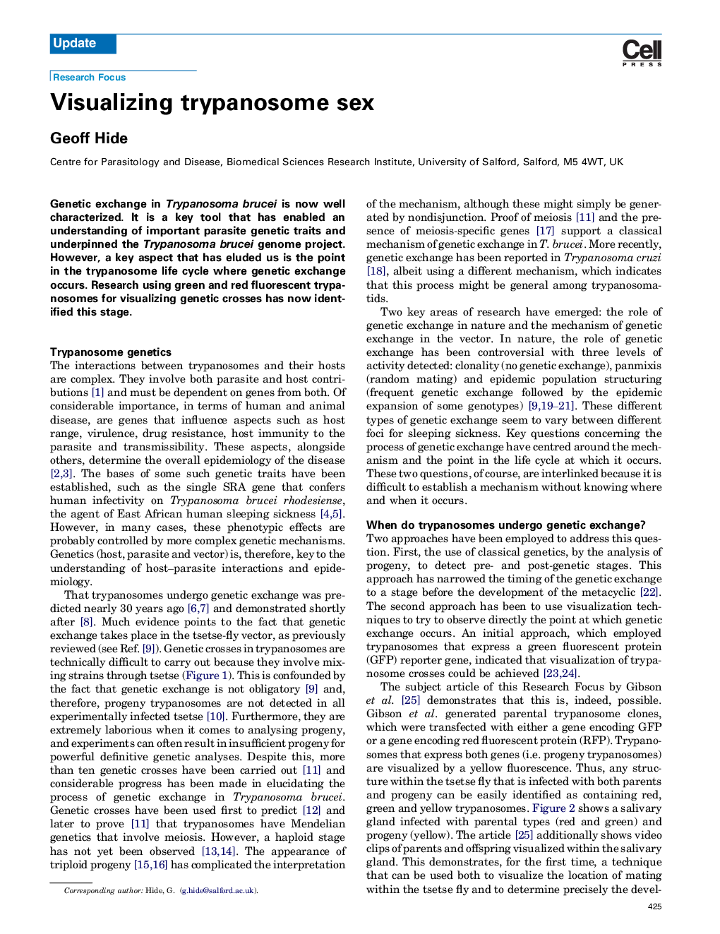 Visualizing trypanosome sex