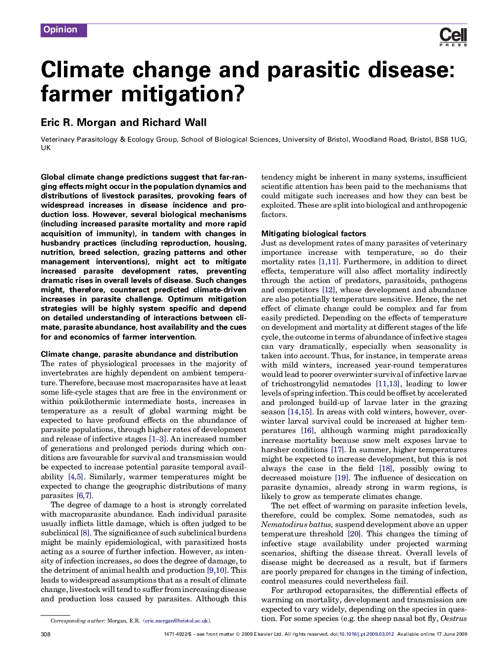 Climate change and parasitic disease: farmer mitigation?