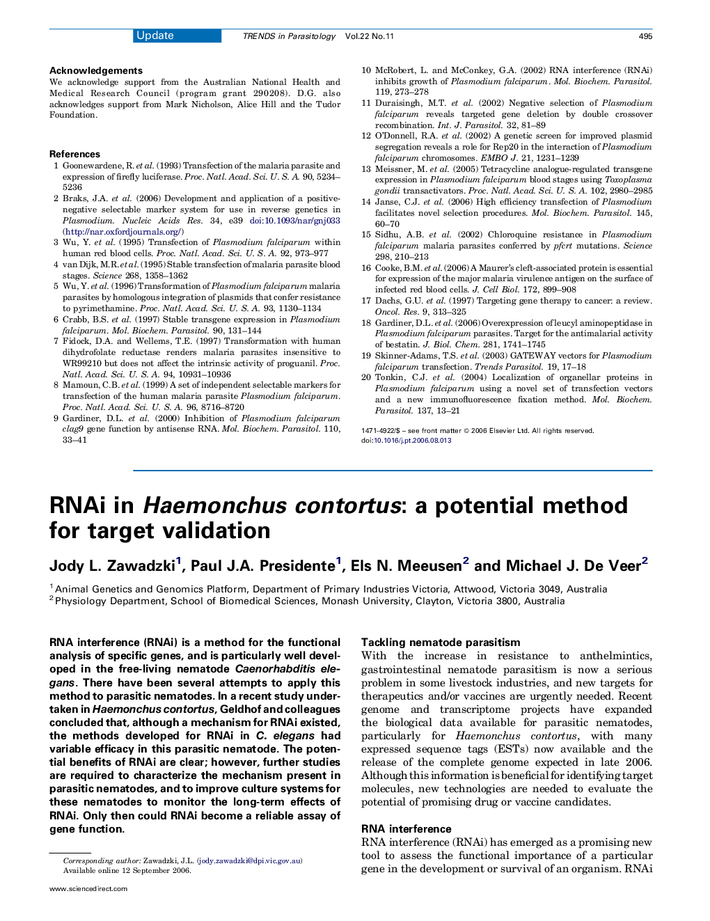 RNAi in Haemonchus contortus: a potential method for target validation