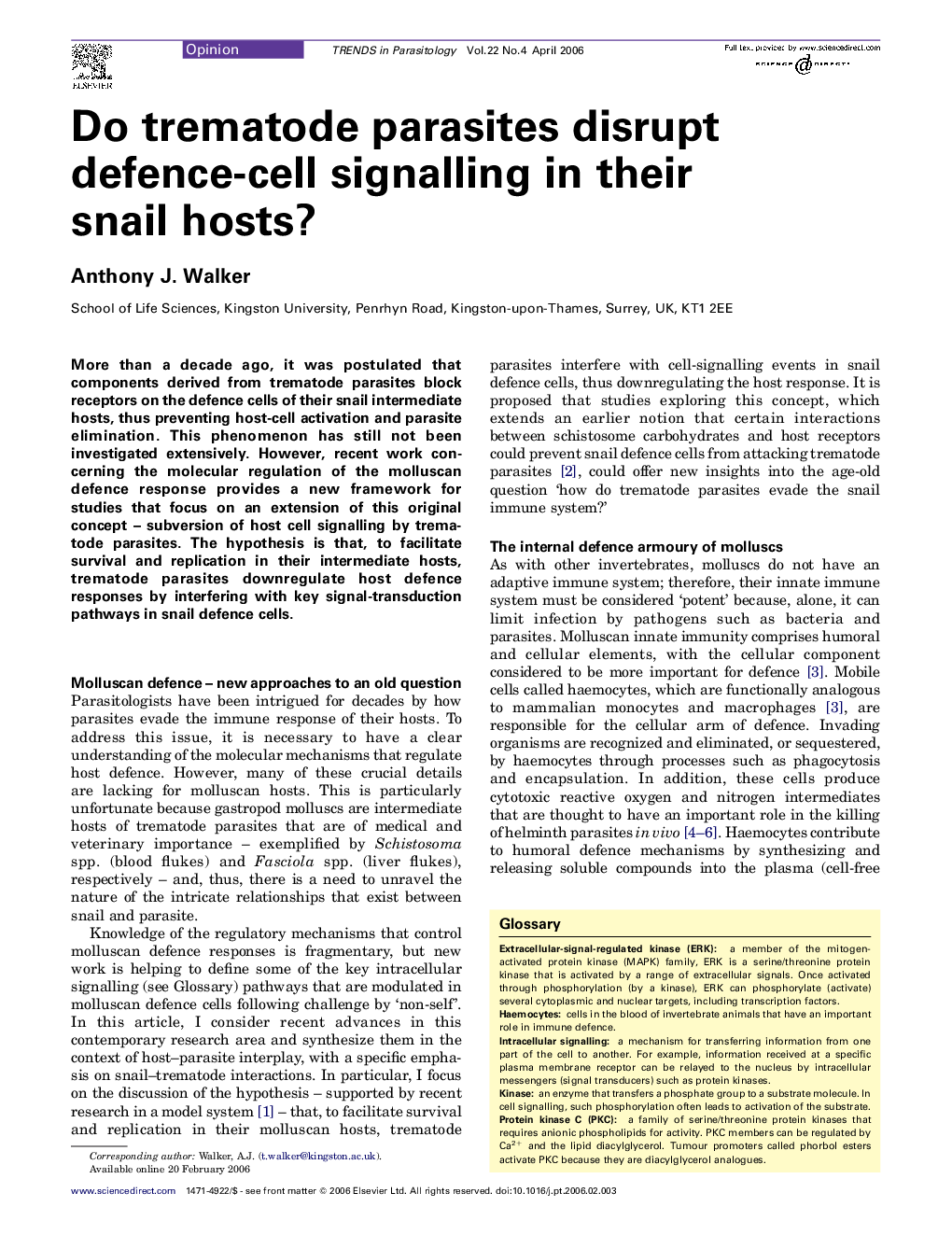 Do trematode parasites disrupt defence-cell signalling in their snail hosts?