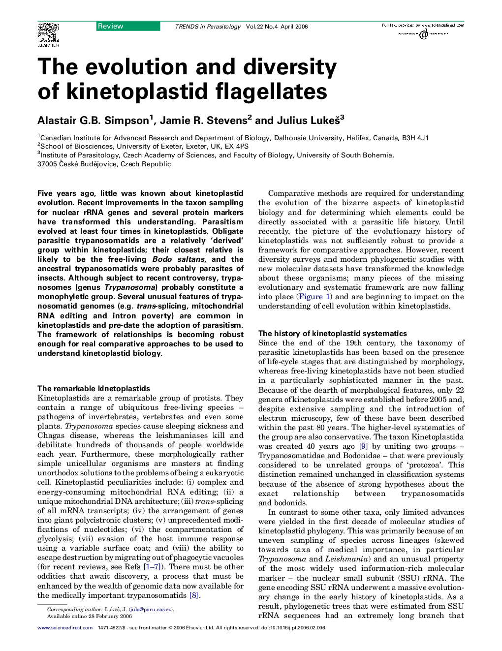 The evolution and diversity of kinetoplastid flagellates