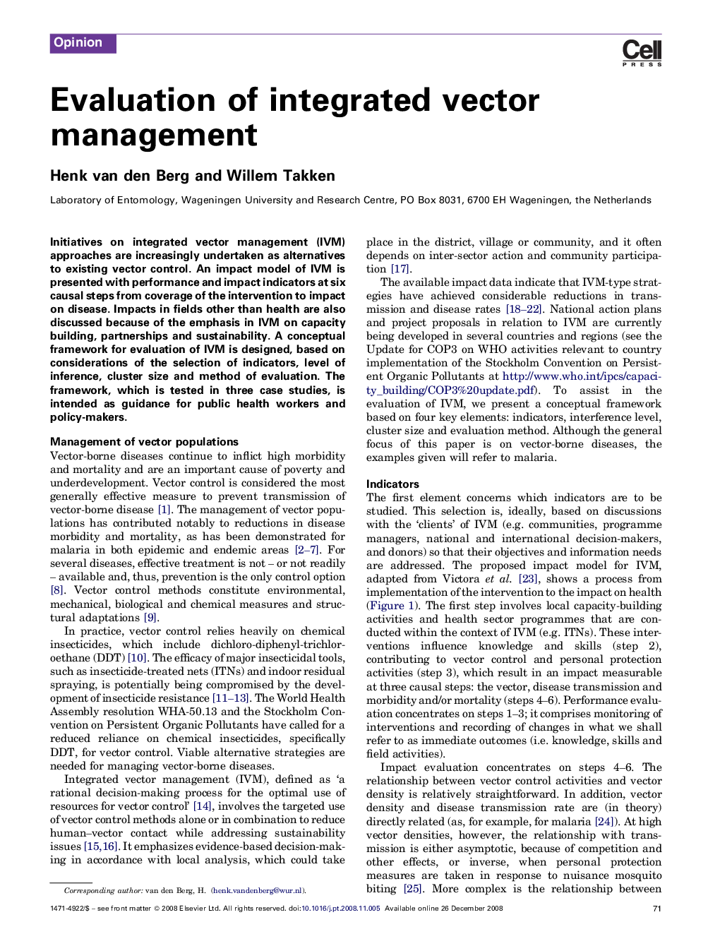 Evaluation of integrated vector management