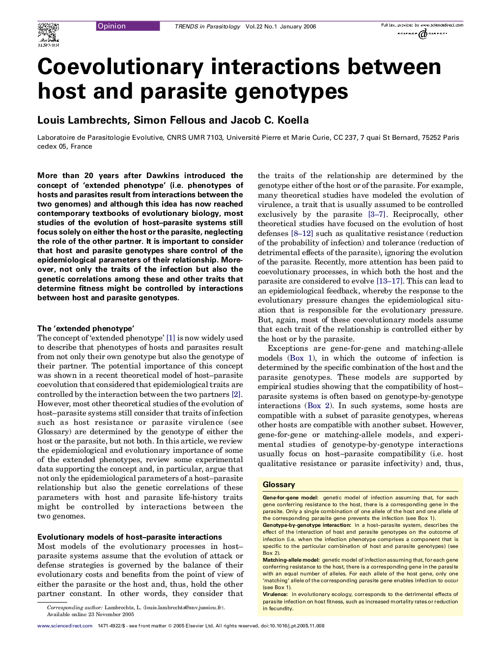 Coevolutionary interactions between host and parasite genotypes