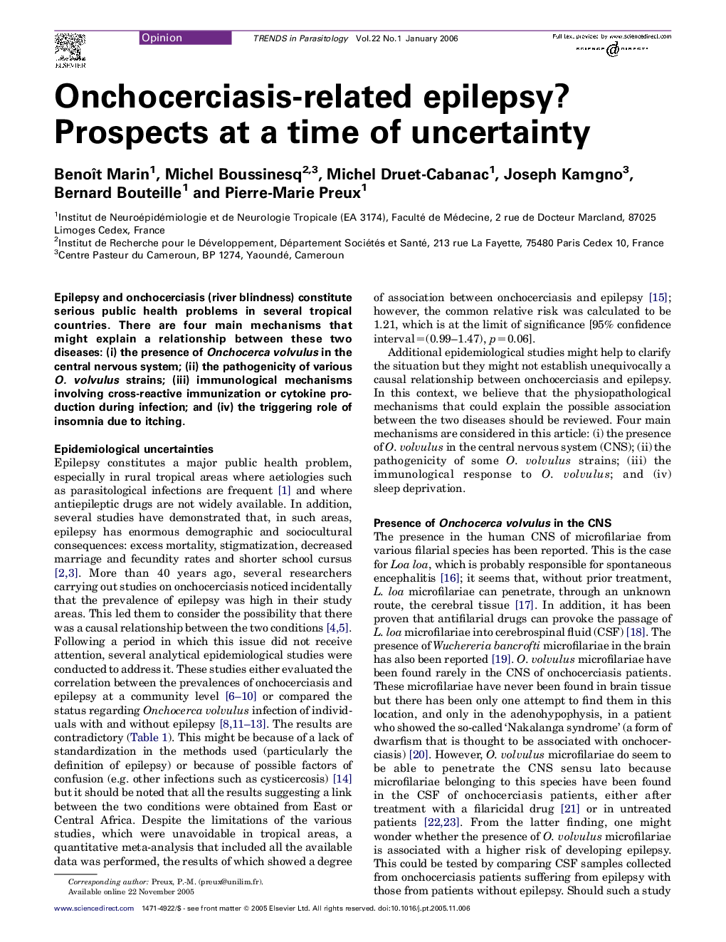 Onchocerciasis-related epilepsy? Prospects at a time of uncertainty