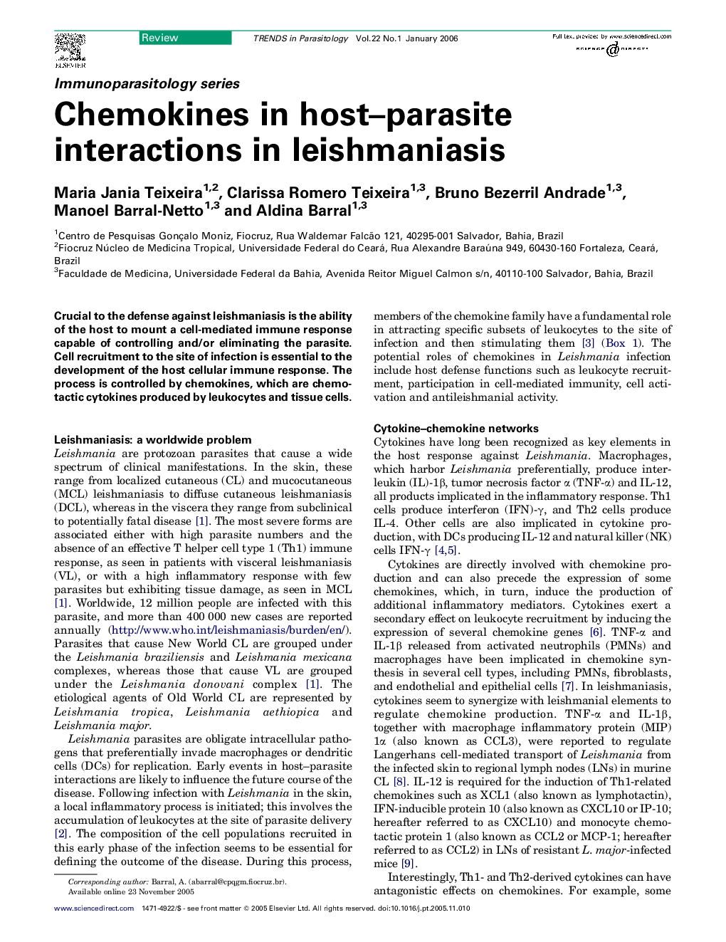 Chemokines in host–parasiteinteractions in leishmaniasis