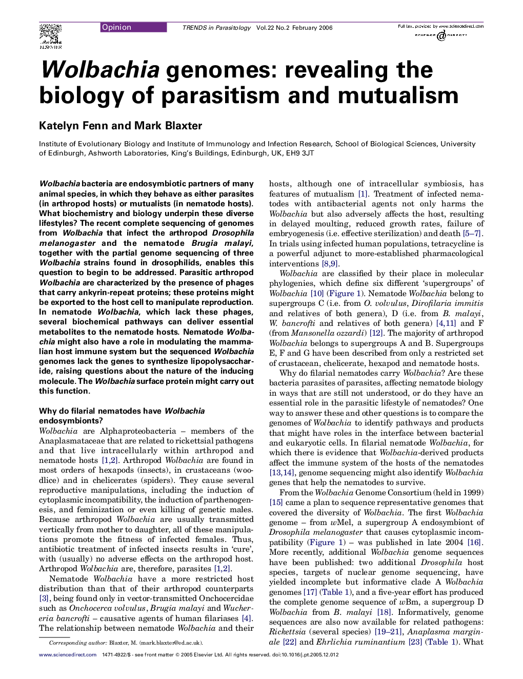 Wolbachia genomes: revealing the biology of parasitism and mutualism