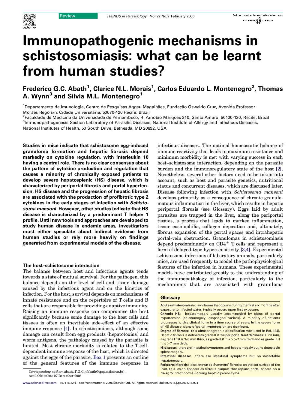 Immunopathogenic mechanisms in schistosomiasis: what can be learnt from human studies?