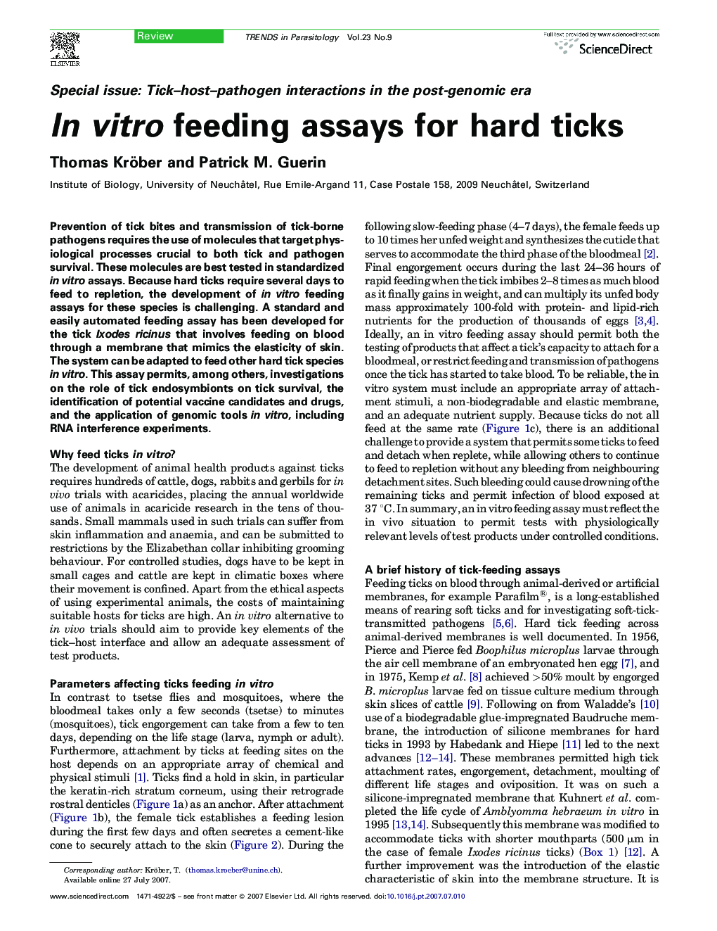 In vitro feeding assays for hard ticks