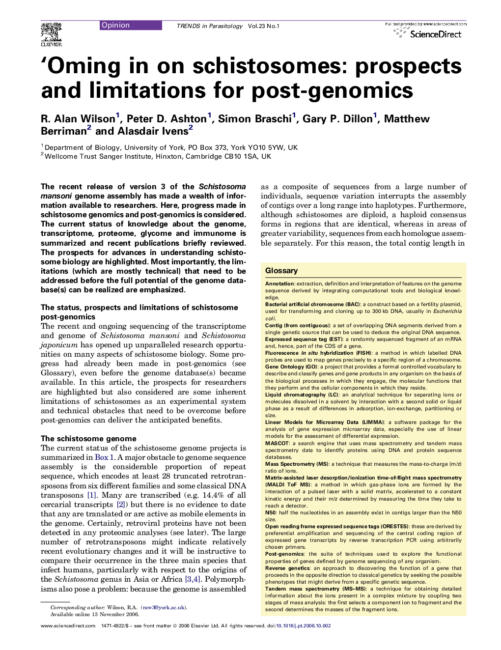 ‘Oming in on schistosomes: prospects and limitations for post-genomics