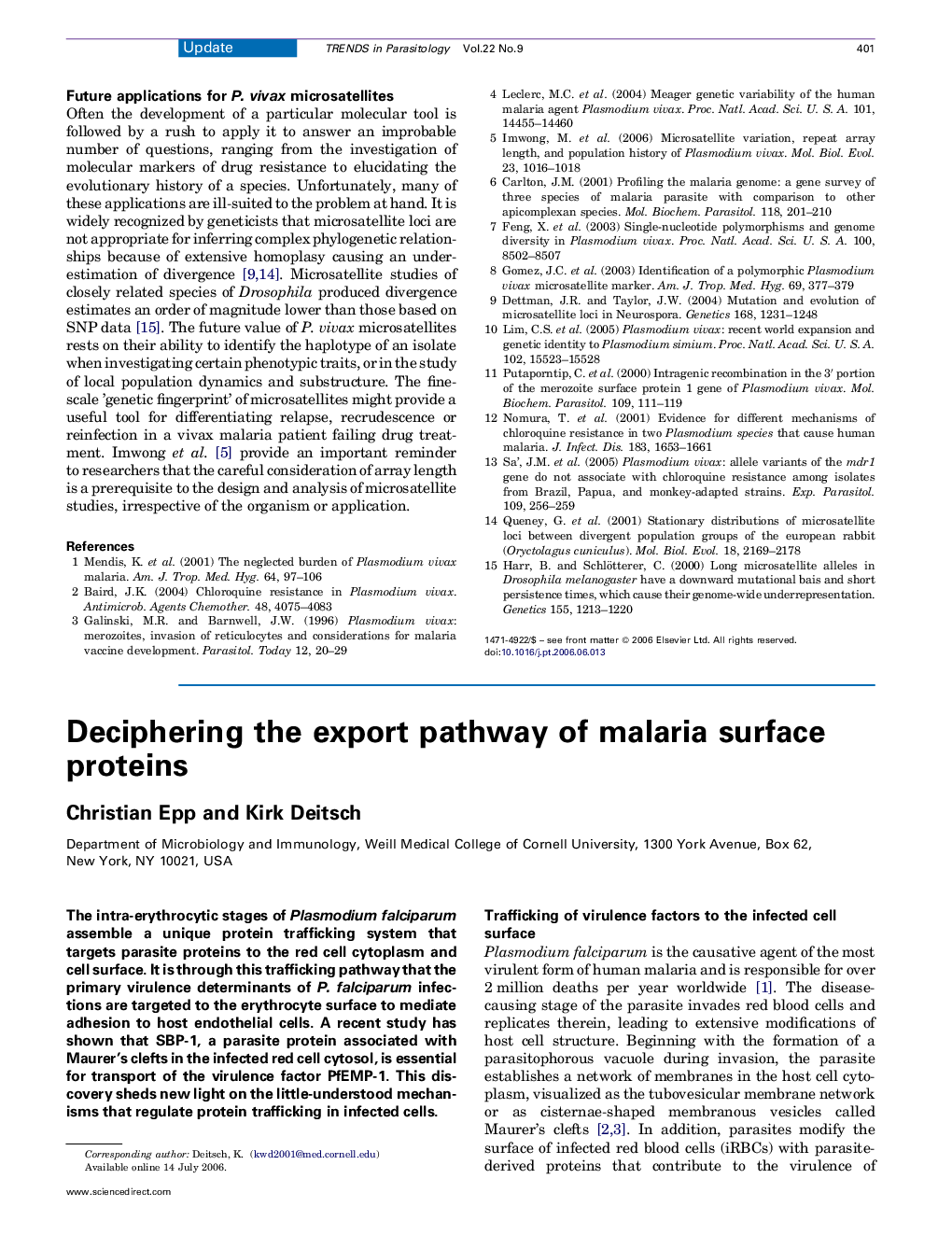 Deciphering the export pathway of malaria surface proteins