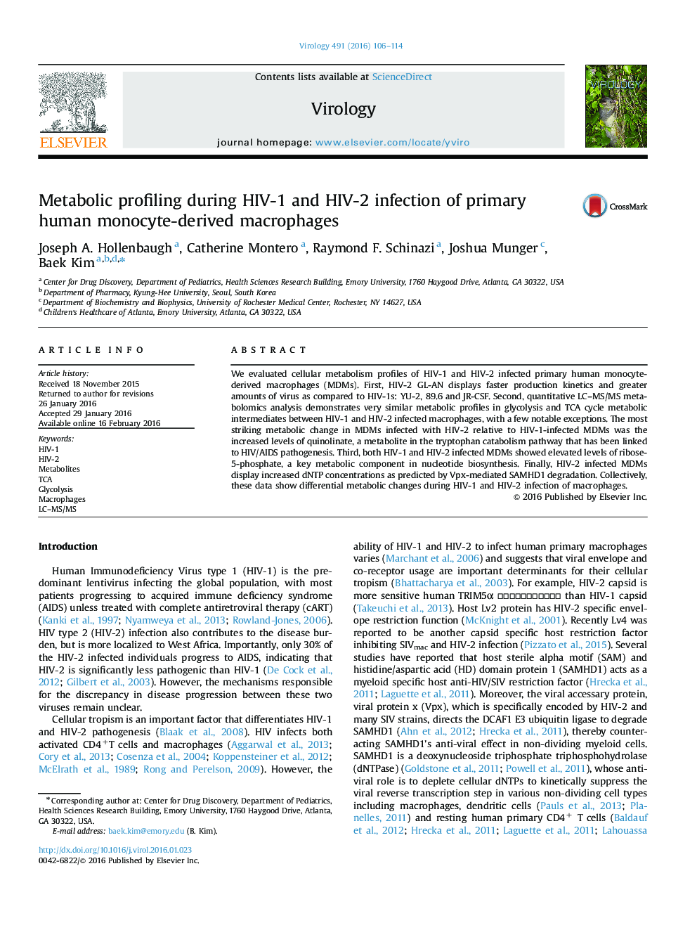 Metabolic profiling during HIV-1 and HIV-2 infection of primary human monocyte-derived macrophages