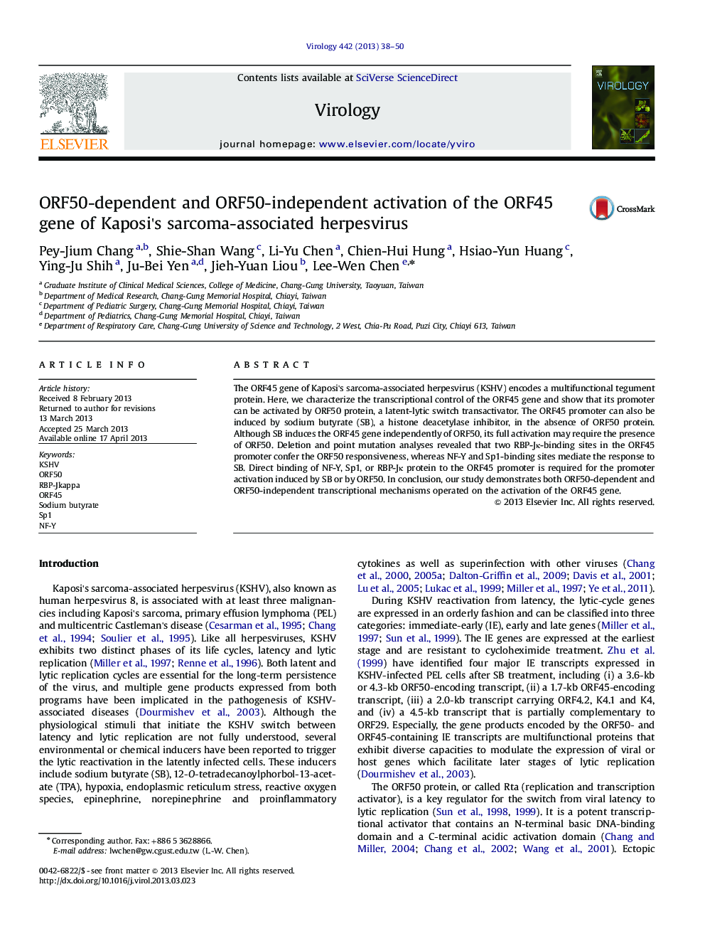 ORF50-dependent and ORF50-independent activation of the ORF45 gene of Kaposi's sarcoma-associated herpesvirus