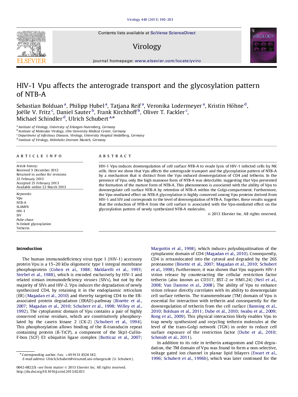 HIV-1 Vpu affects the anterograde transport and the glycosylation pattern of NTB-A