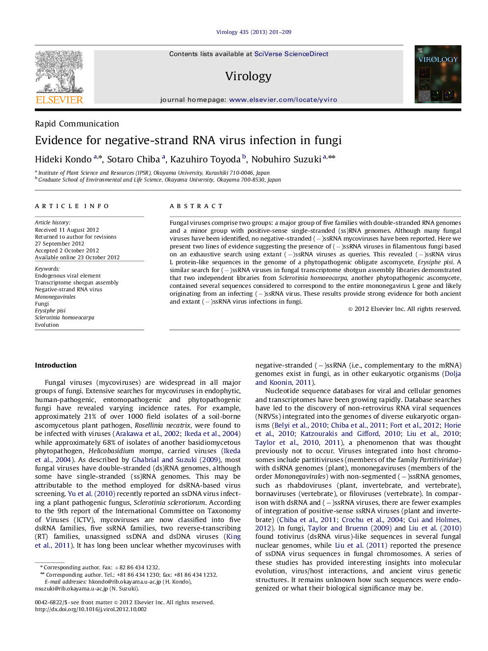 Evidence for negative-strand RNA virus infection in fungi