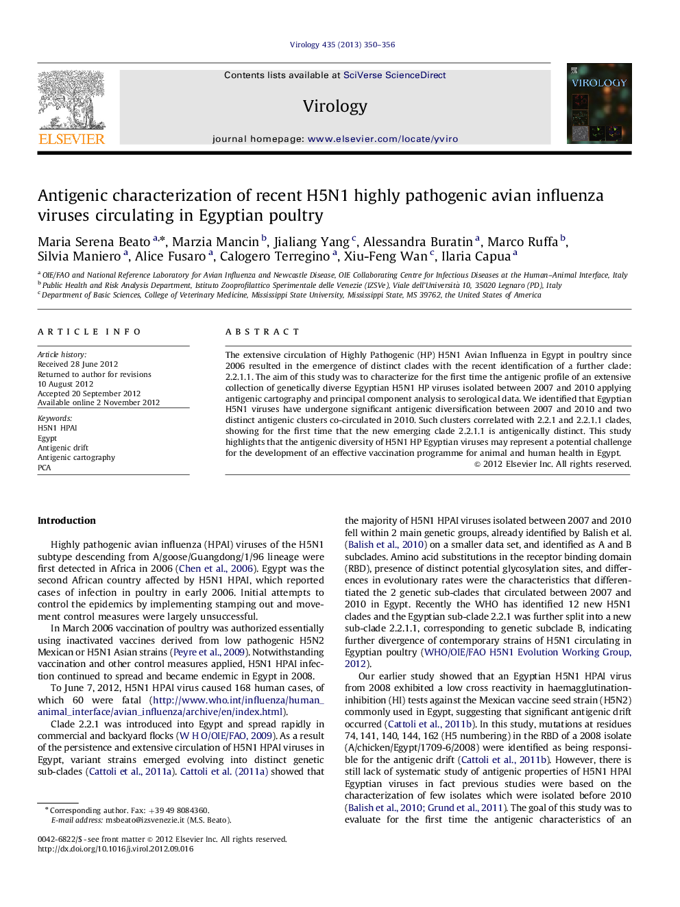 Antigenic characterization of recent H5N1 highly pathogenic avian influenza viruses circulating in Egyptian poultry