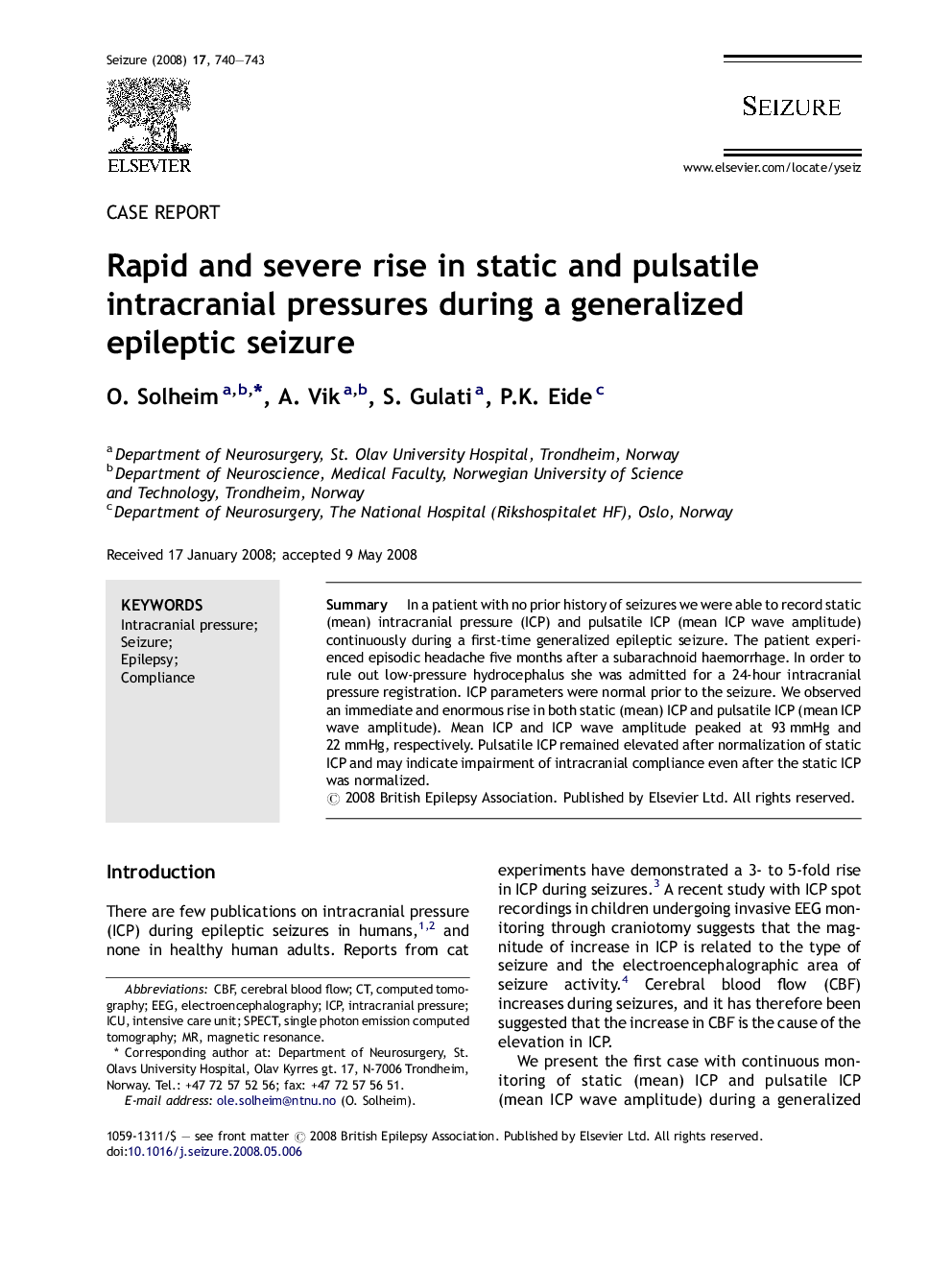 Rapid and severe rise in static and pulsatile intracranial pressures during a generalized epileptic seizure