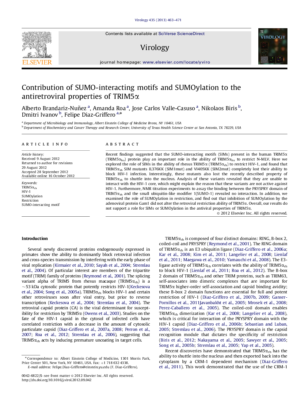 Contribution of SUMO-interacting motifs and SUMOylation to the antiretroviral properties of TRIM5α