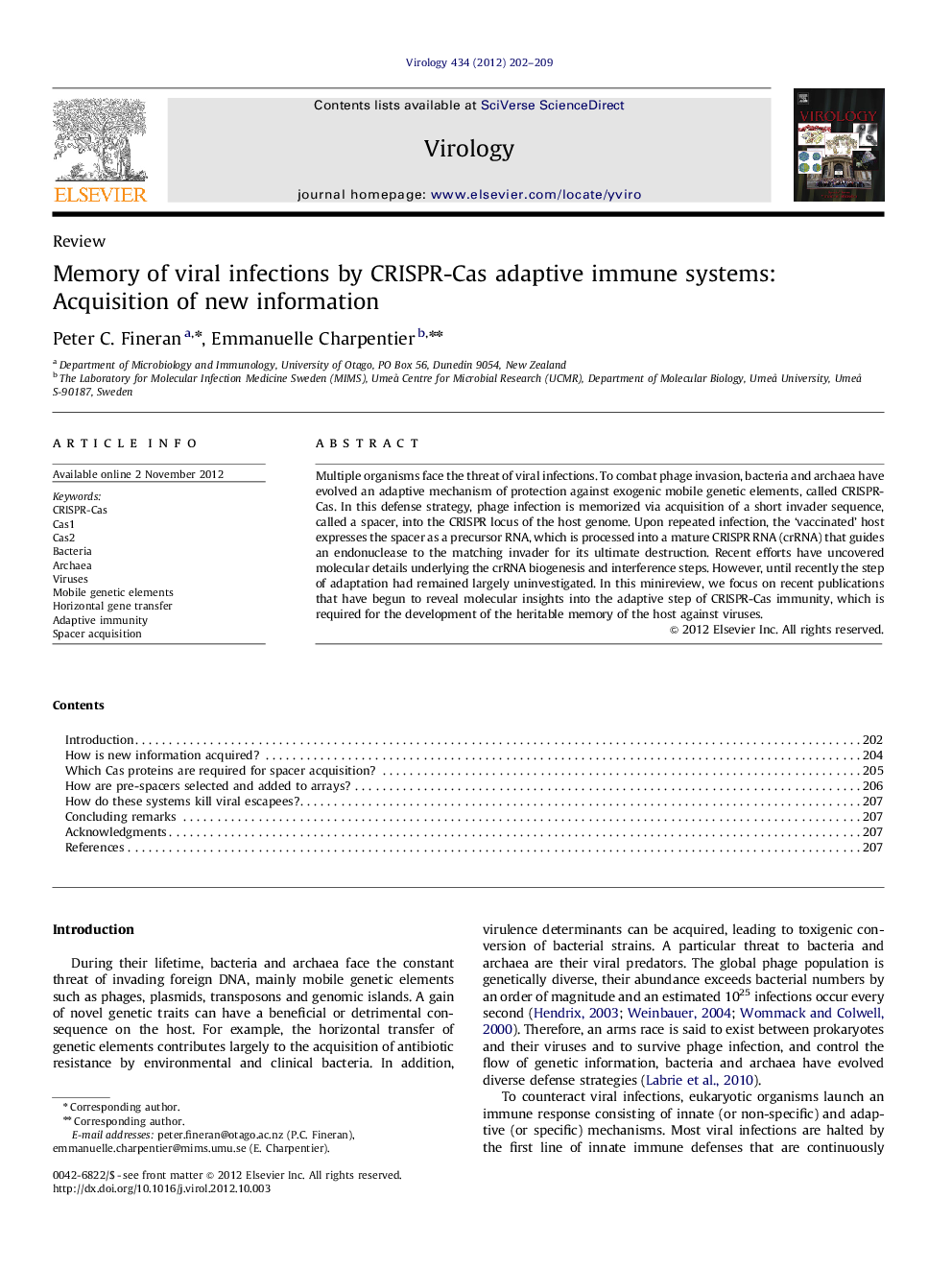 Memory of viral infections by CRISPR-Cas adaptive immune systems: Acquisition of new information