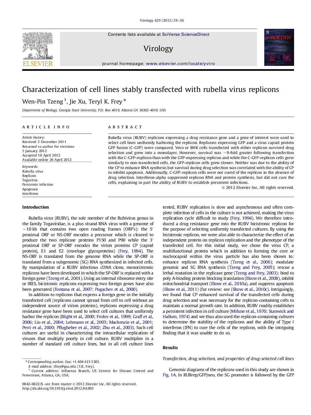 Characterization of cell lines stably transfected with rubella virus replicons