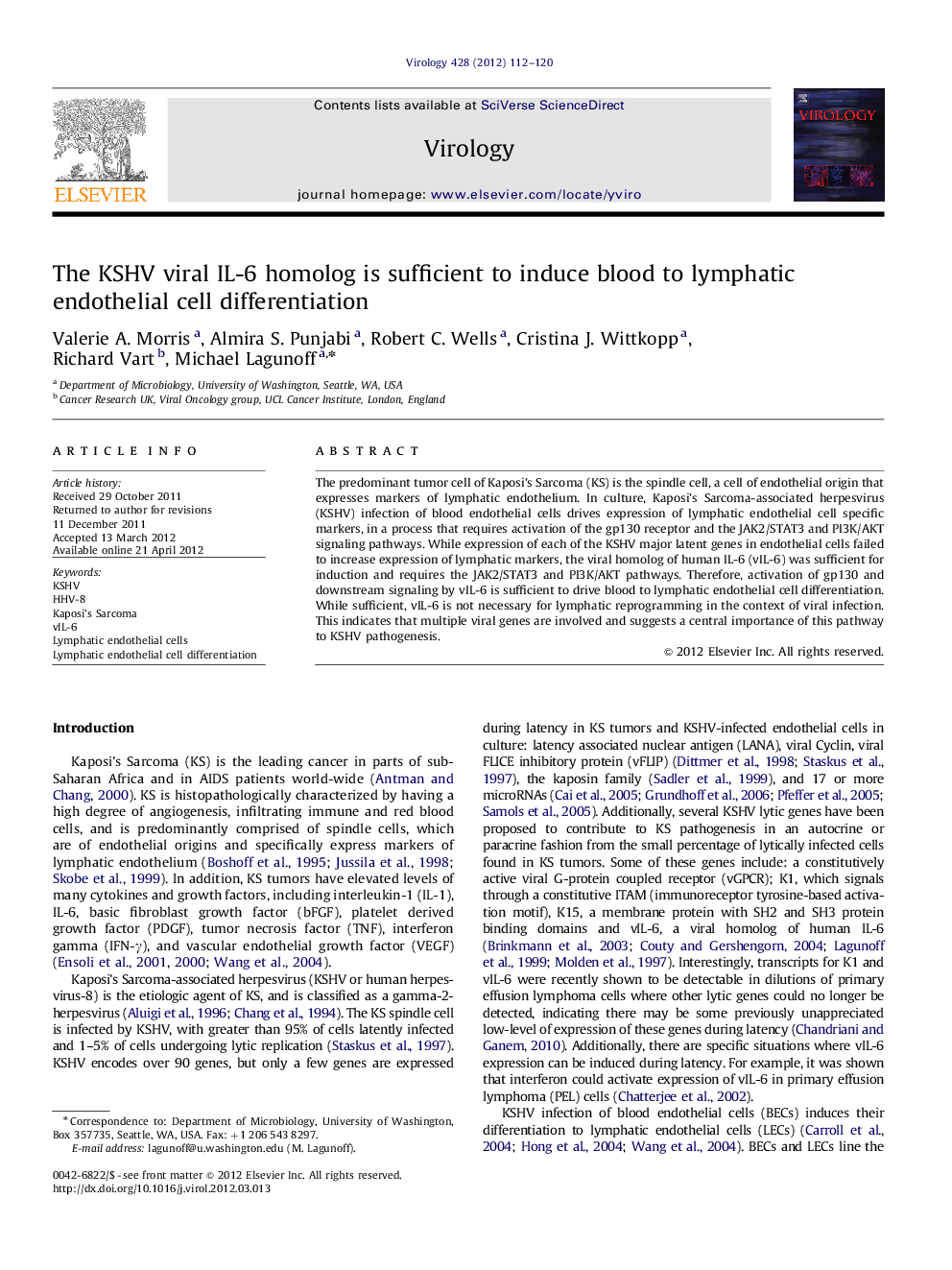 عکس صفحه اول مقاله: The KSHV viral IL-6 homolog is sufficient to induce blood to lymphatic endothelial cell differentiation The KSHV viral IL-6 homolog is sufficient to induce blood to lymphatic endothelial cell differentiation
