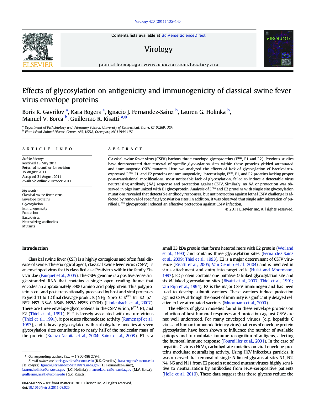 Effects of glycosylation on antigenicity and immunogenicity of classical swine fever virus envelope proteins