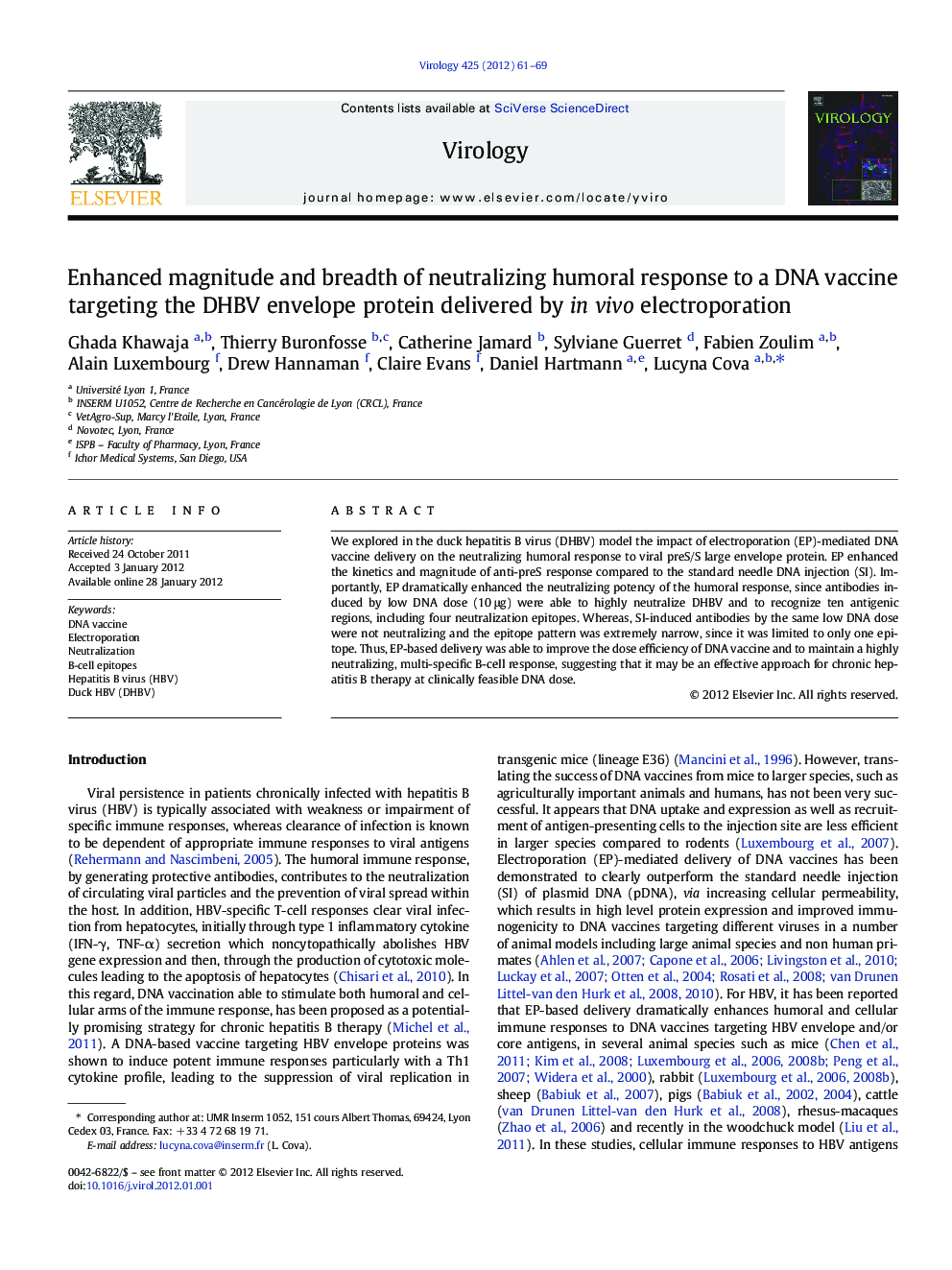 Enhanced magnitude and breadth of neutralizing humoral response to a DNA vaccine targeting the DHBV envelope protein delivered by in vivo electroporation