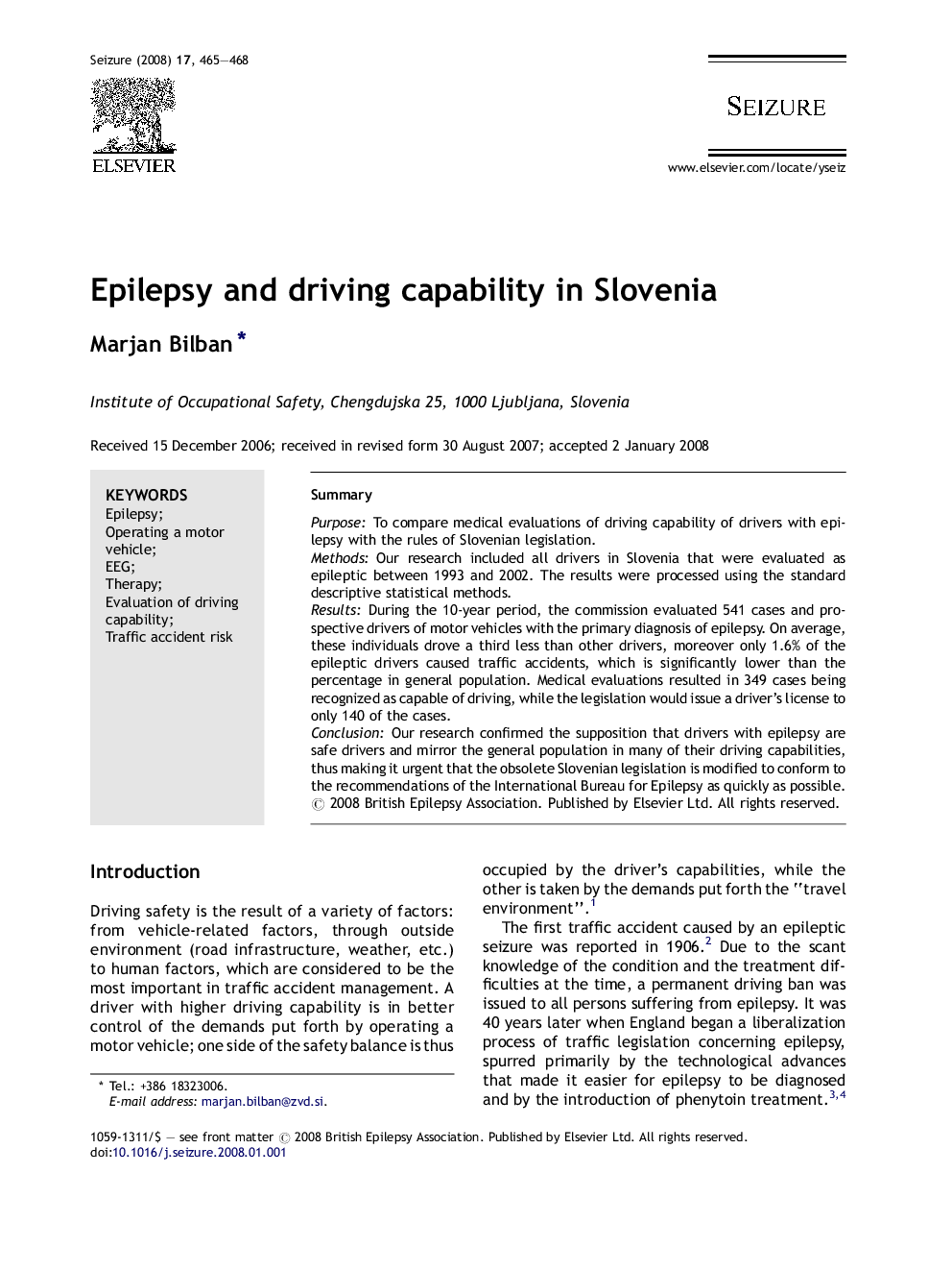 Epilepsy and driving capability in Slovenia