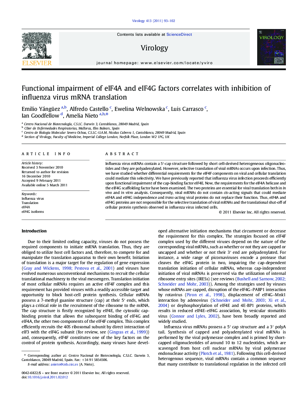 Functional impairment of eIF4A and eIF4G factors correlates with inhibition of influenza virus mRNA translation