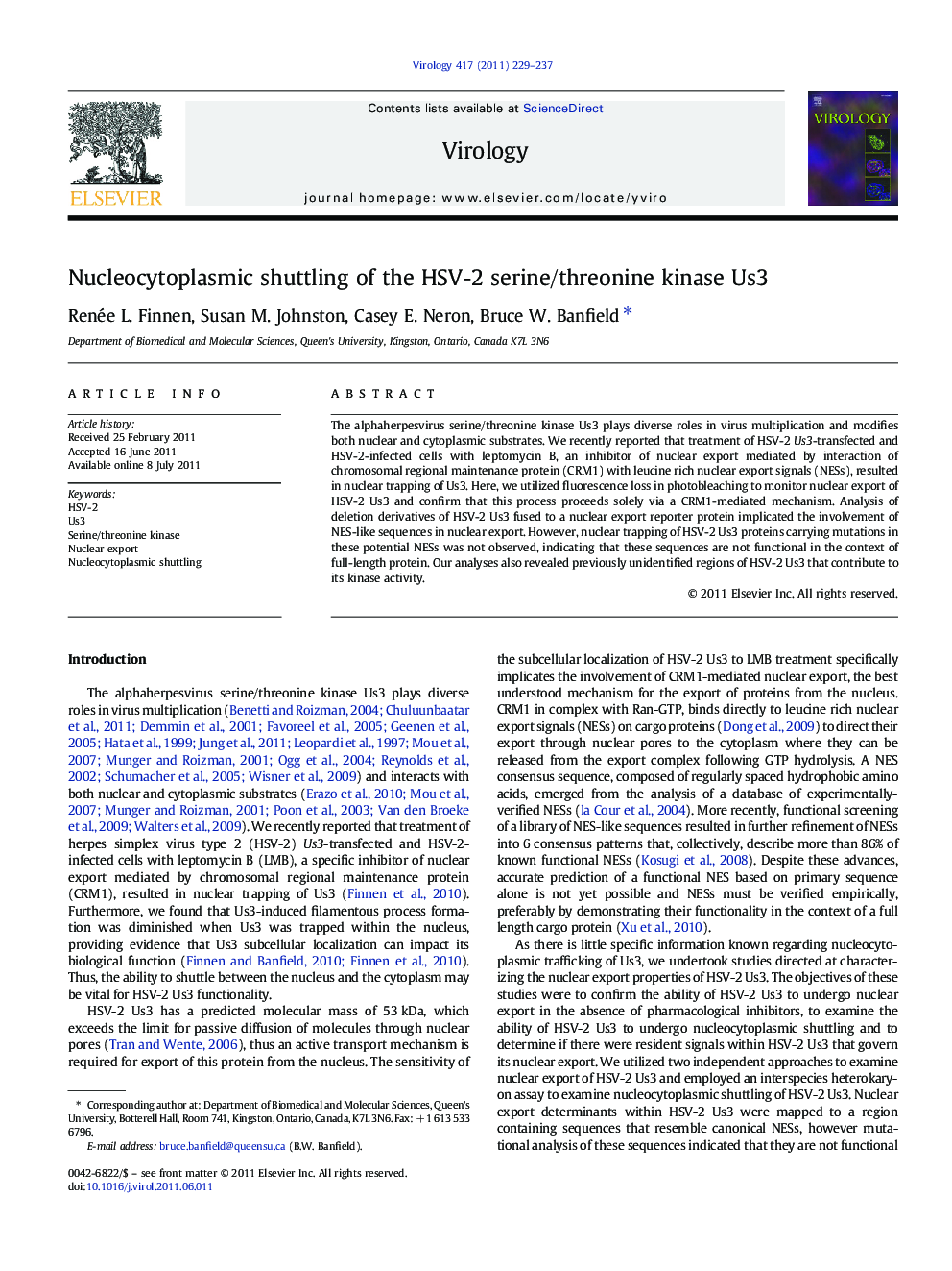 Nucleocytoplasmic shuttling of the HSV-2 serine/threonine kinase Us3