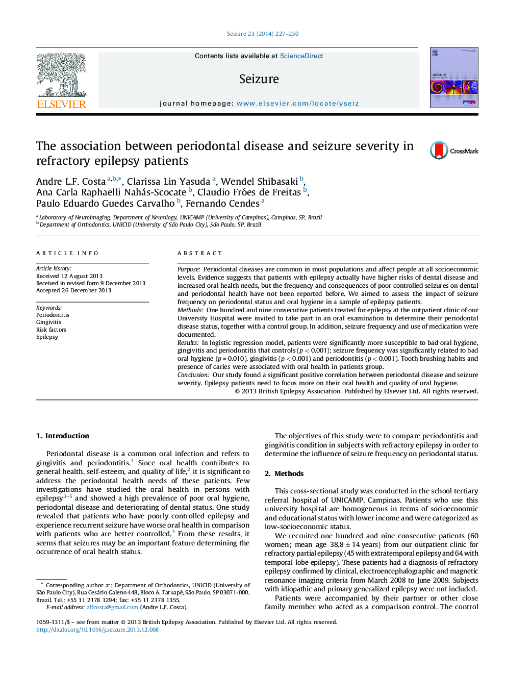 The association between periodontal disease and seizure severity in refractory epilepsy patients