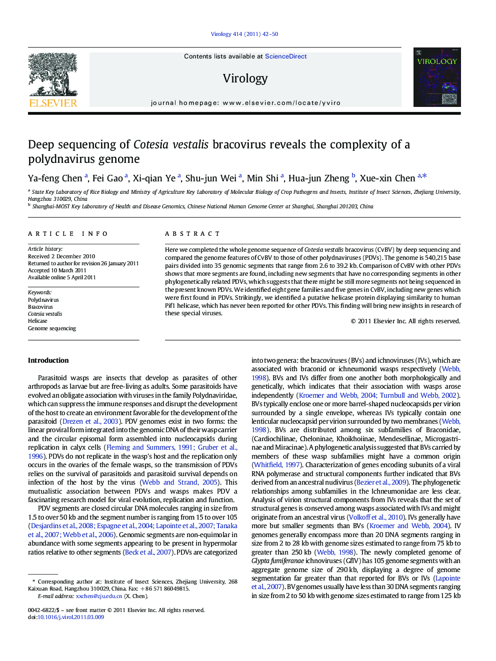 Deep sequencing of Cotesia vestalis bracovirus reveals the complexity of a polydnavirus genome