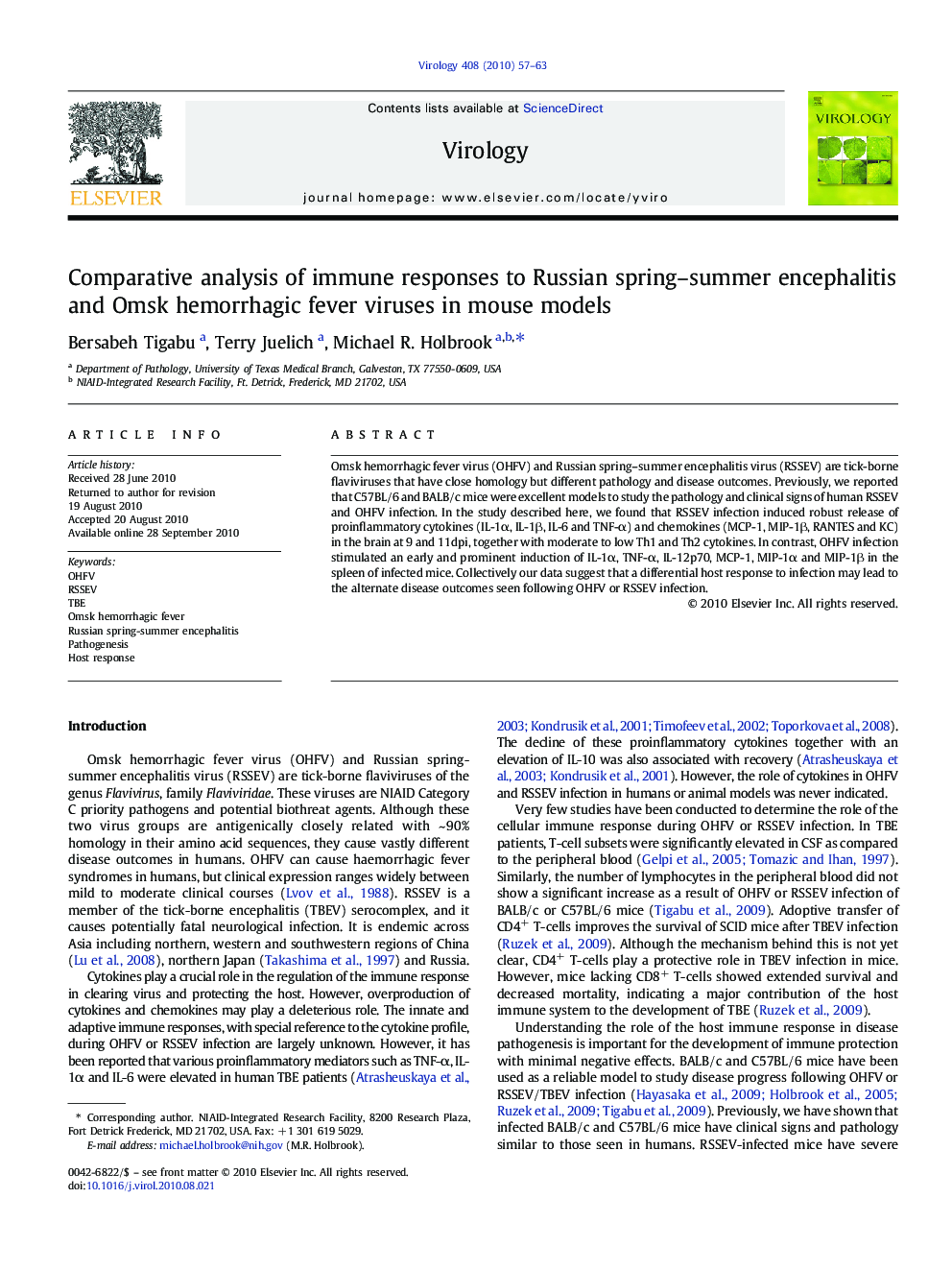 Comparative analysis of immune responses to Russian spring–summer encephalitis and Omsk hemorrhagic fever viruses in mouse models