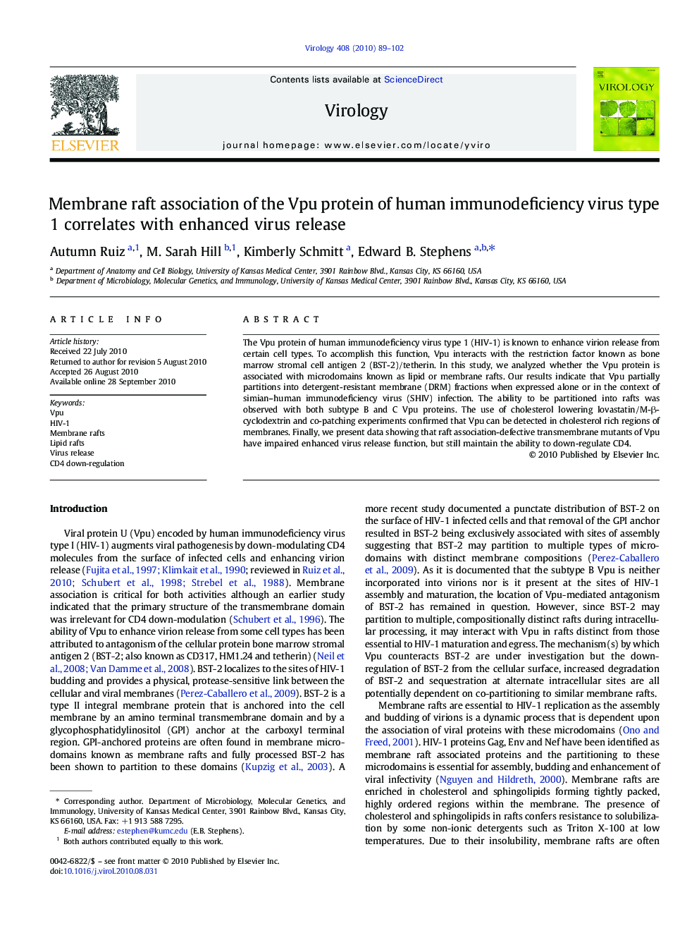 Membrane raft association of the Vpu protein of human immunodeficiency virus type 1 correlates with enhanced virus release