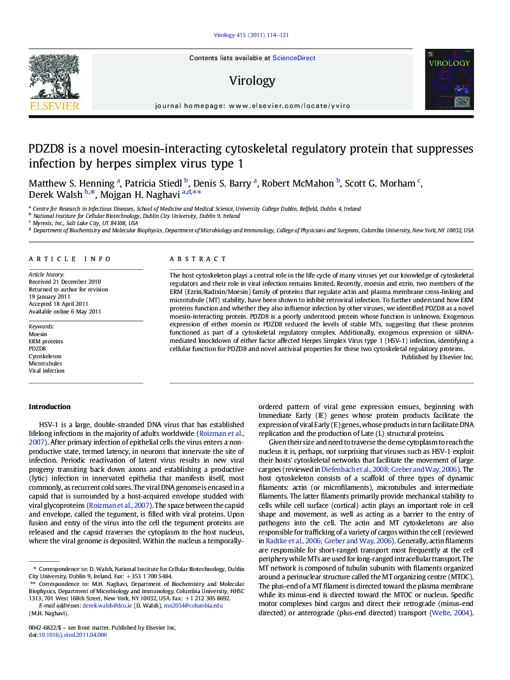 PDZD8 is a novel moesin-interacting cytoskeletal regulatory protein that suppresses infection by herpes simplex virus type 1