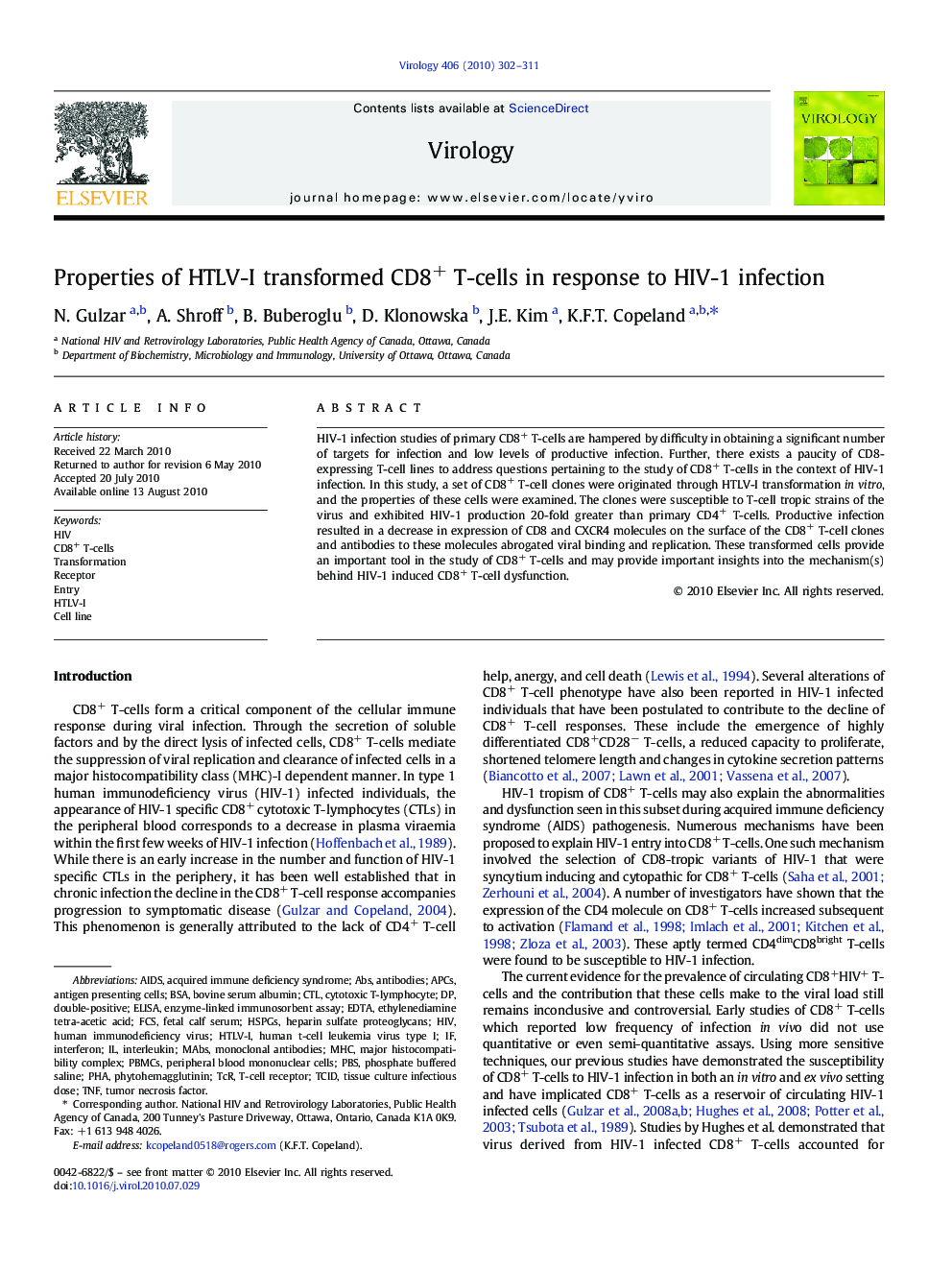 Properties of HTLV-I transformed CD8+ T-cells in response to HIV-1 infection