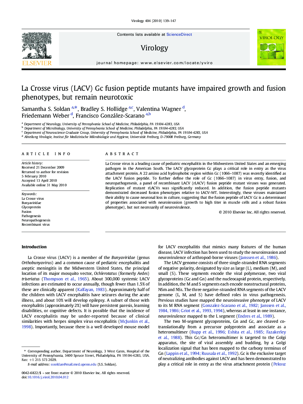 La Crosse virus (LACV) Gc fusion peptide mutants have impaired growth and fusion phenotypes, but remain neurotoxic