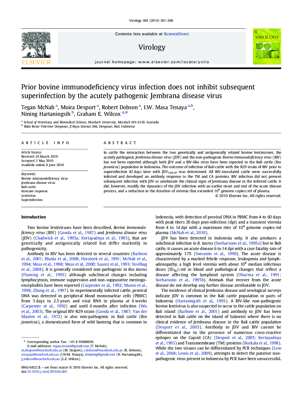 Prior bovine immunodeficiency virus infection does not inhibit subsequent superinfection by the acutely pathogenic Jembrana disease virus