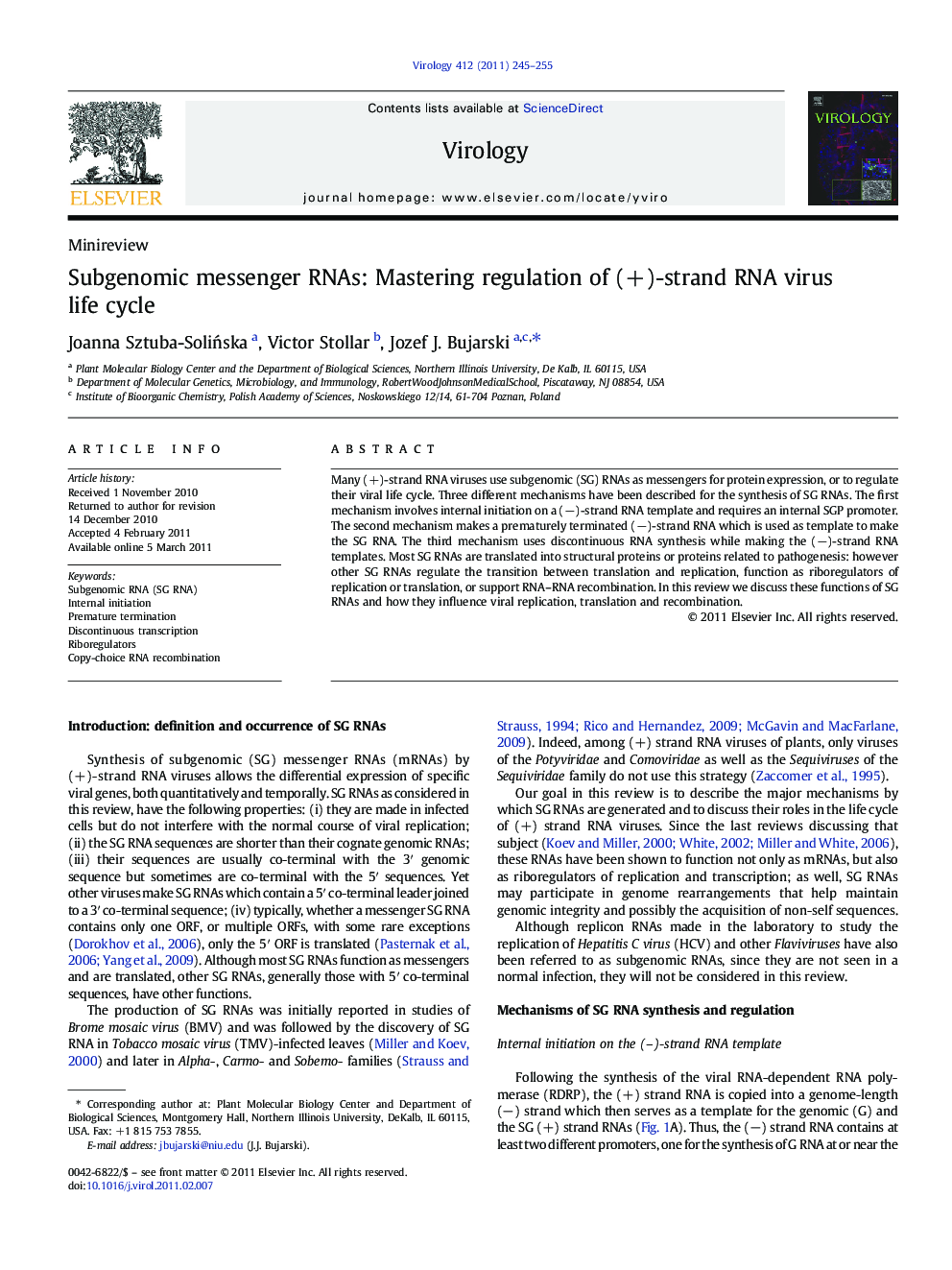 Subgenomic messenger RNAs: Mastering regulation of (+)-strand RNA virus life cycle