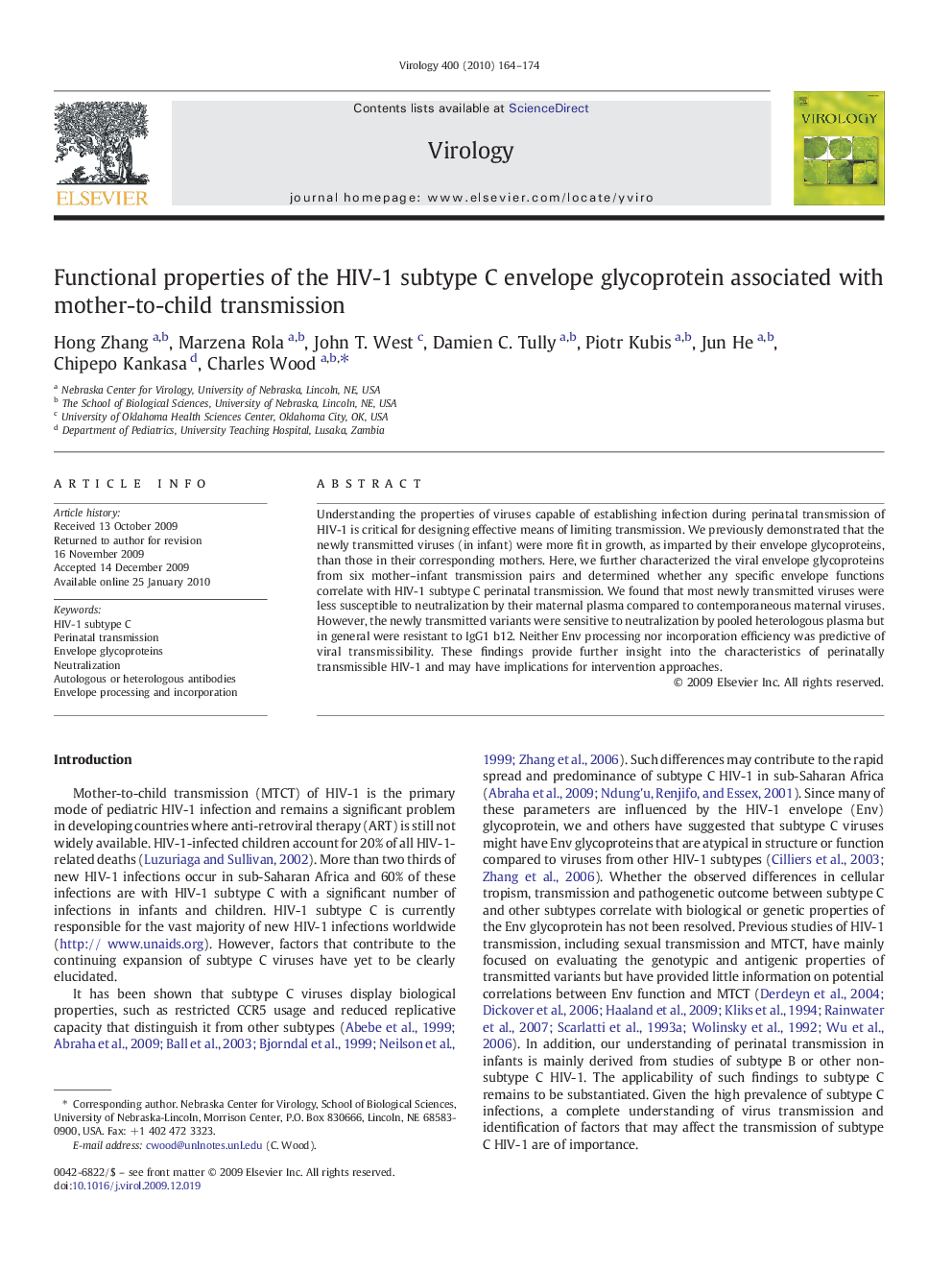 Functional properties of the HIV-1 subtype C envelope glycoprotein associated with mother-to-child transmission