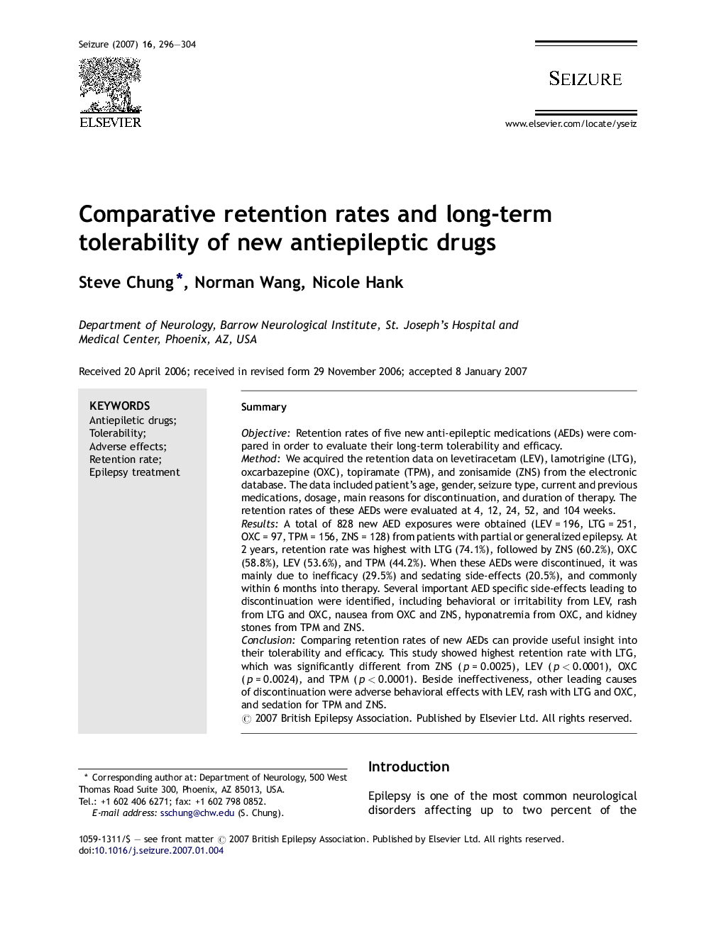 Comparative retention rates and long-term tolerability of new antiepileptic drugs