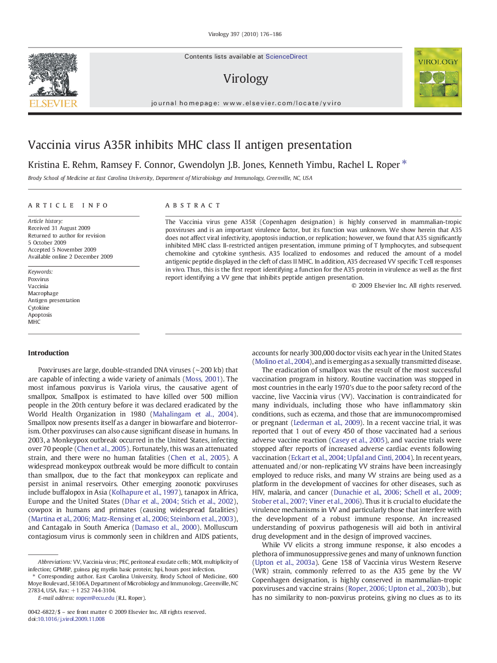 Vaccinia virus A35R inhibits MHC class II antigen presentation