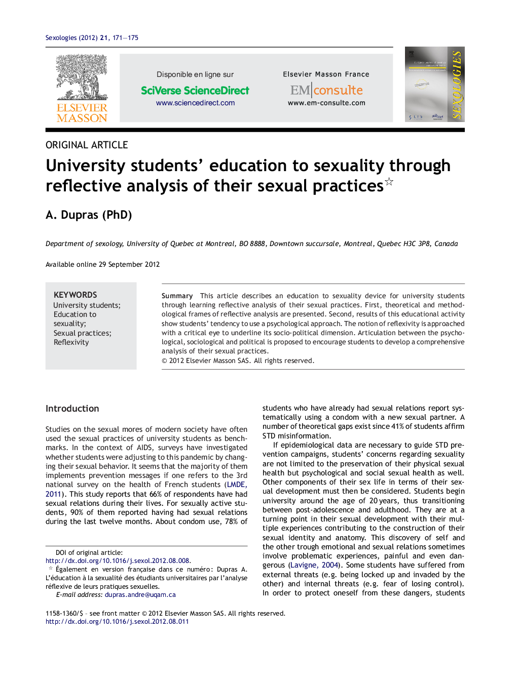 University students’ education to sexuality through reflective analysis of their sexual practices 