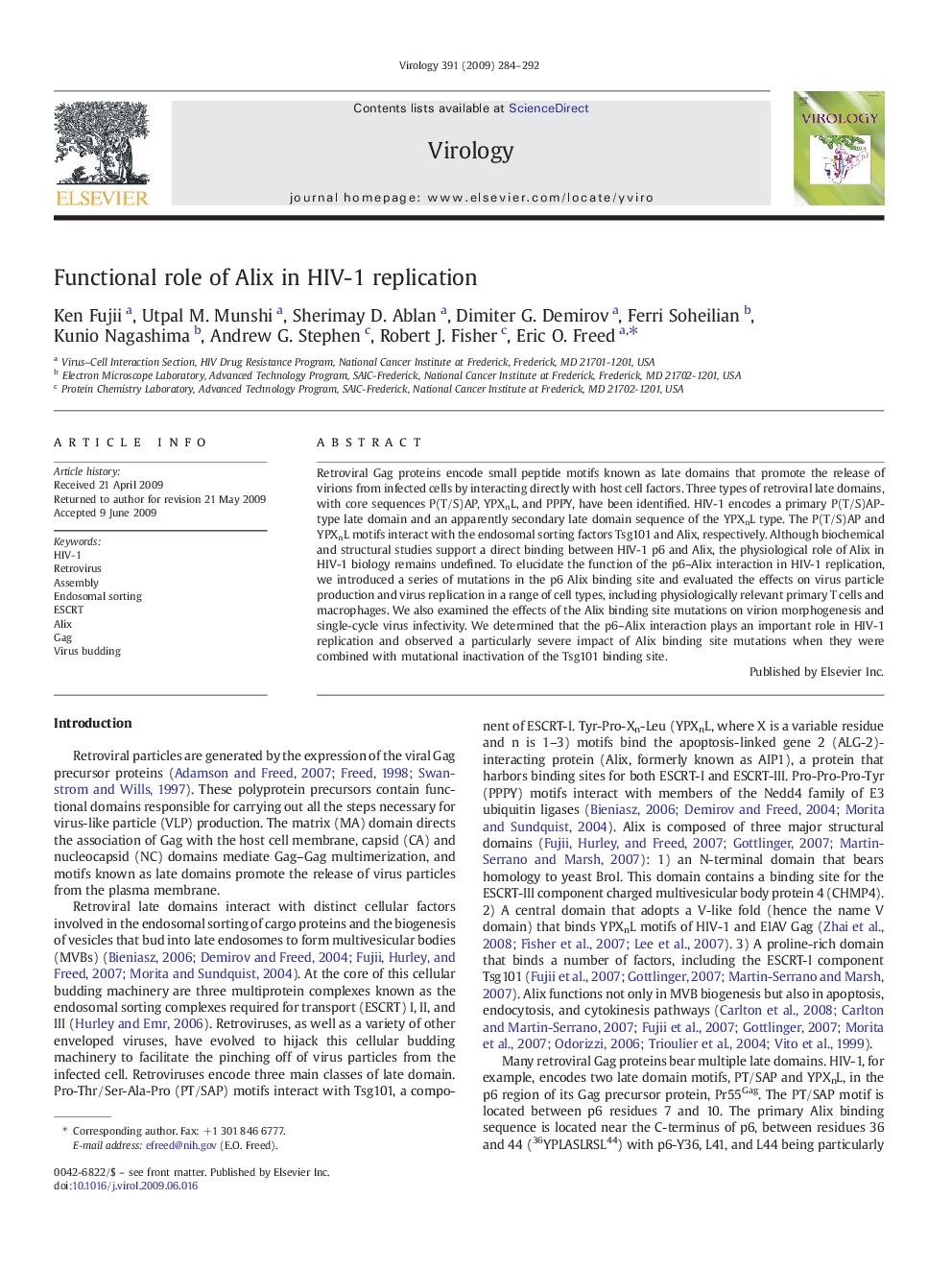 Functional role of Alix in HIV-1 replication