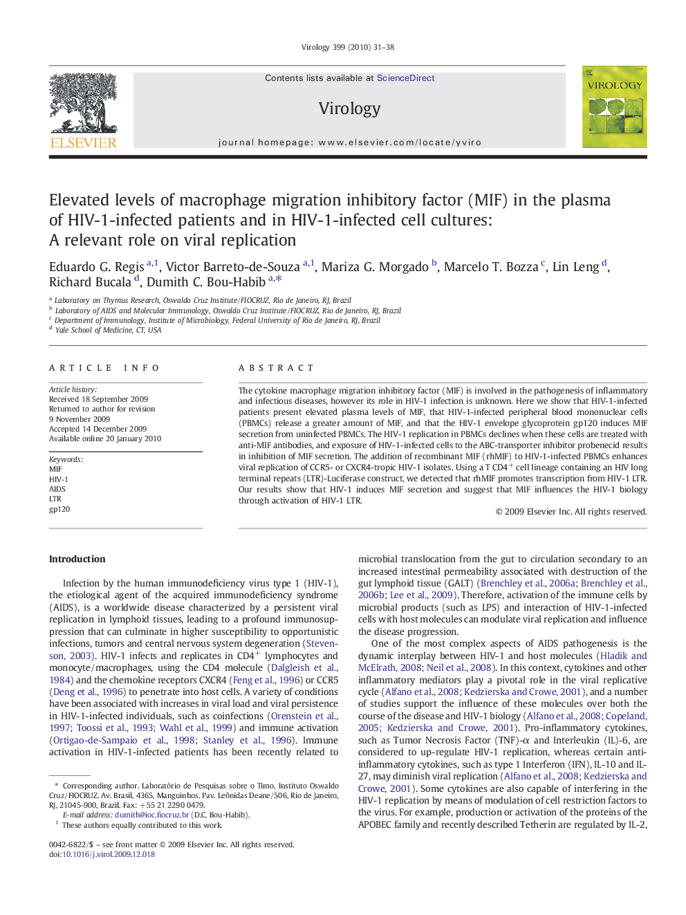 Elevated levels of macrophage migration inhibitory factor (MIF) in the plasma of HIV-1-infected patients and in HIV-1-infected cell cultures: A relevant role on viral replication