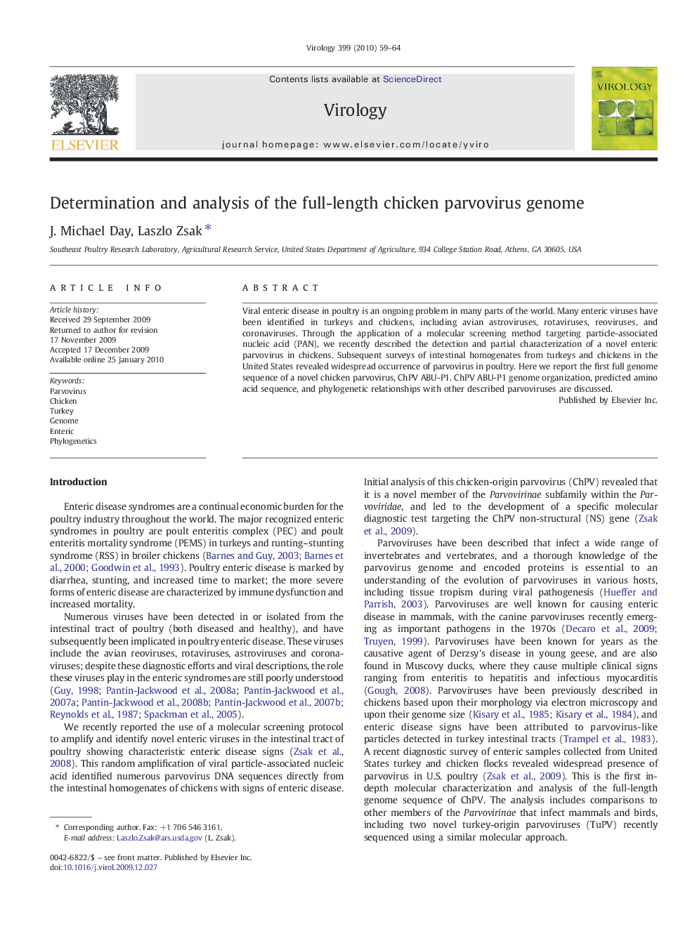 Determination and analysis of the full-length chicken parvovirus genome