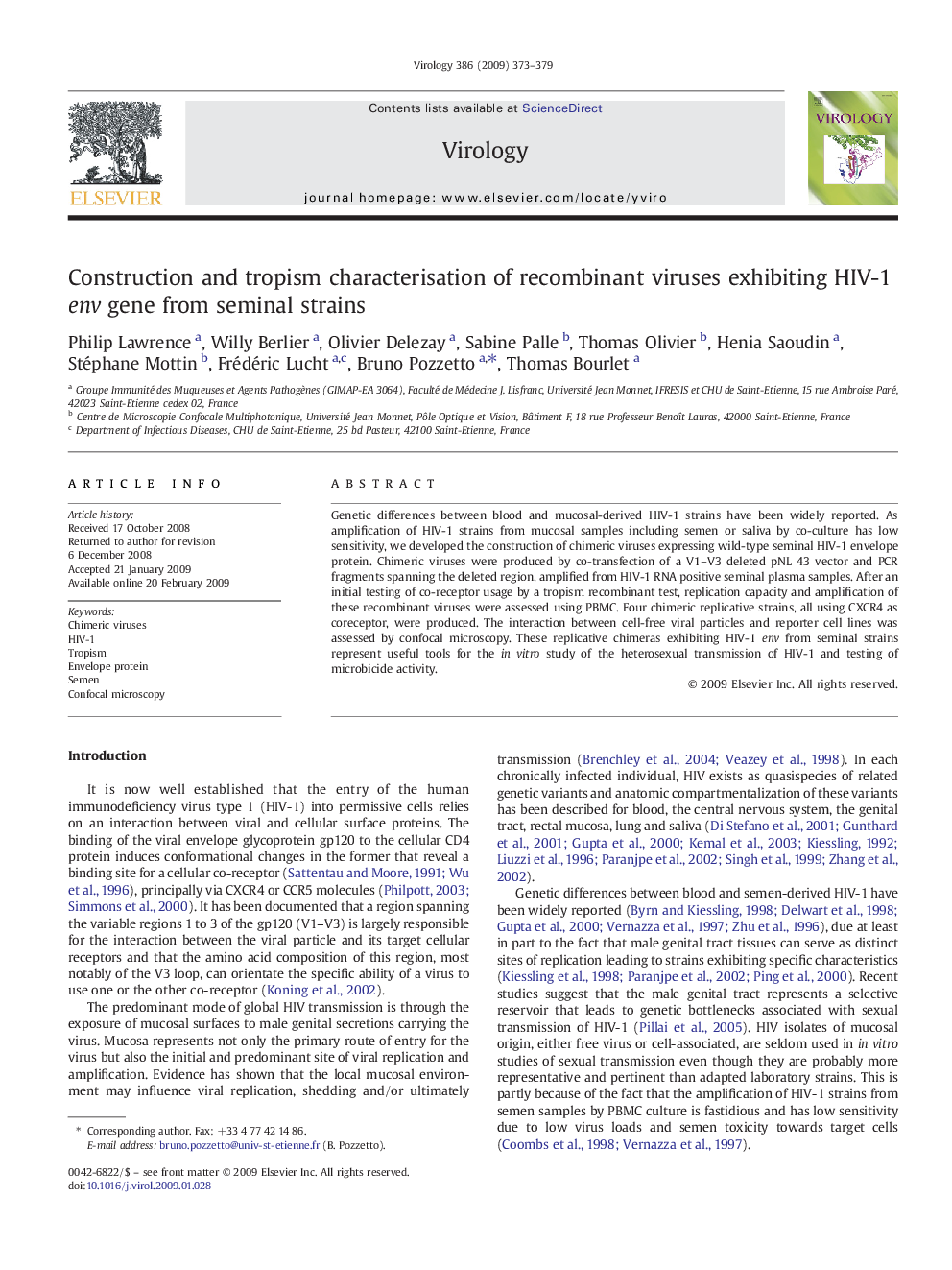 Construction and tropism characterisation of recombinant viruses exhibiting HIV-1 env gene from seminal strains