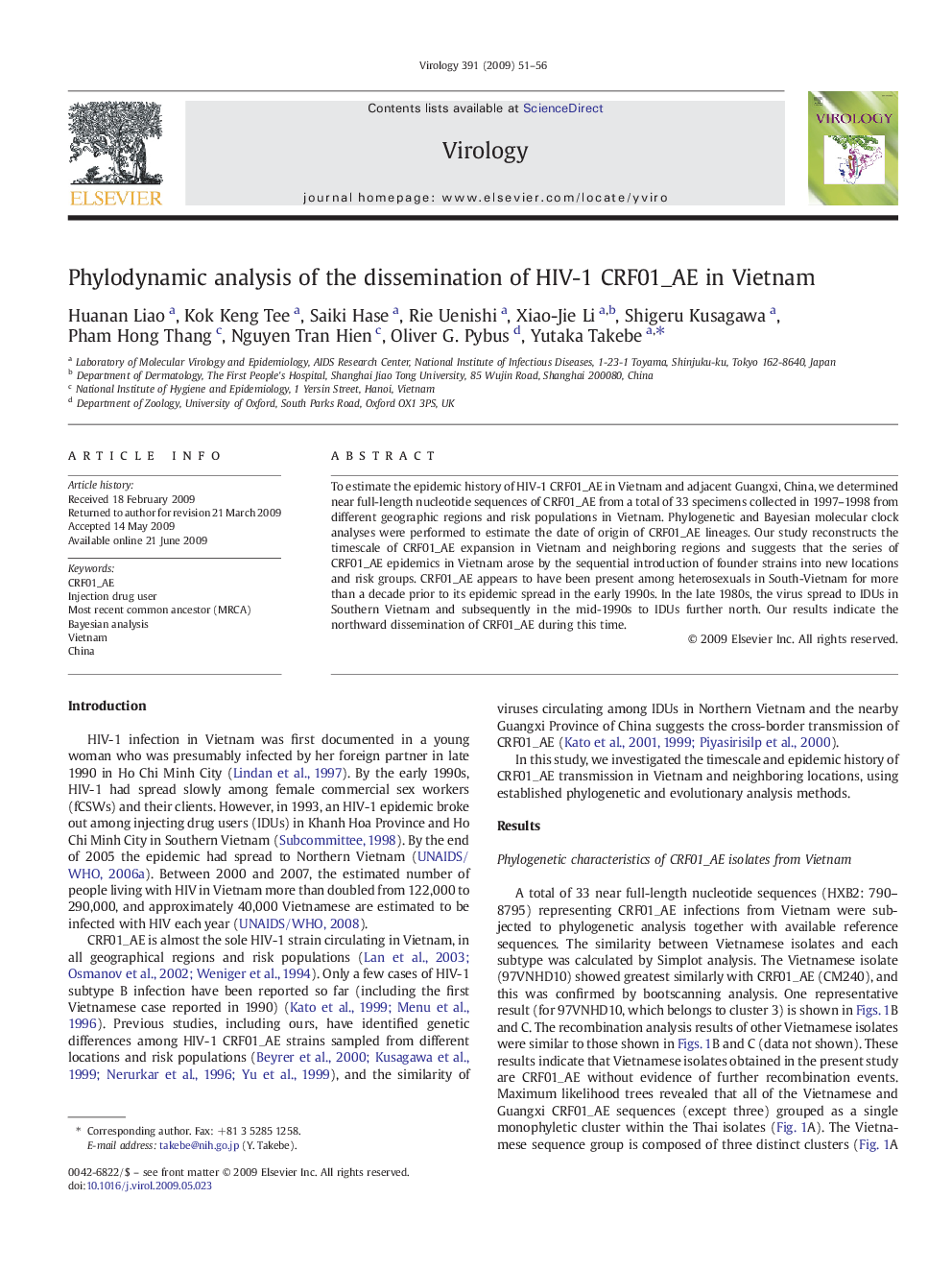 Phylodynamic analysis of the dissemination of HIV-1 CRF01_AE in Vietnam